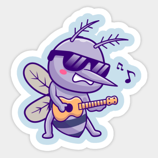 Cute Mosquito Playing Guitar Cartoon Sticker